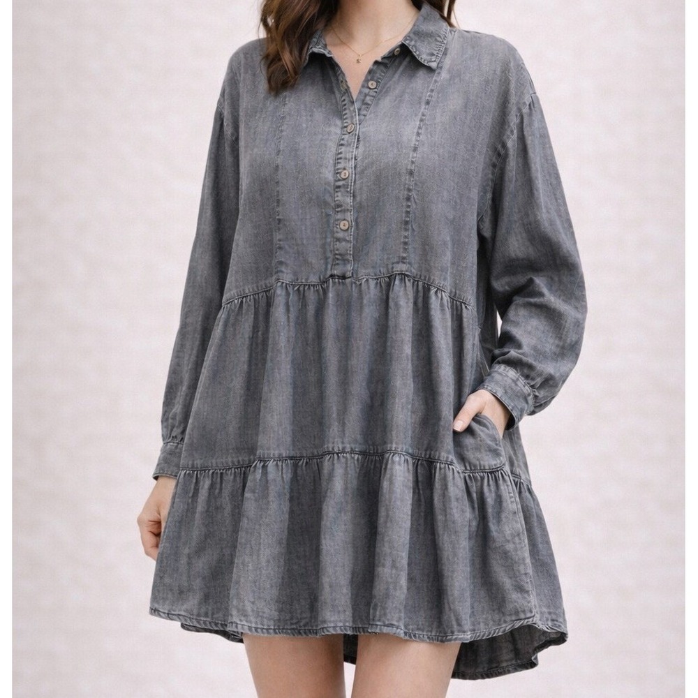 EASEL Washed Denim Boho‎ Chic Loose Fit and Slouchy Silhouette Dress Sz Small